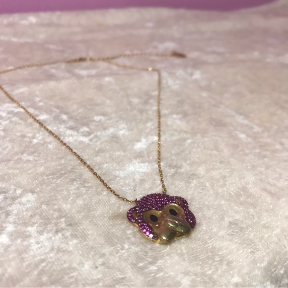 Gabi Rielle Pink Pave Rhinstones Sparkly Glam Cute Monkey Speak No Evil Necklace - Picture 4 of 9